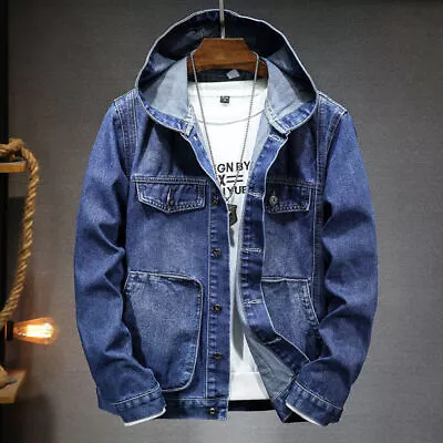 Men's Trendy Hooded Denim Jacket • $40