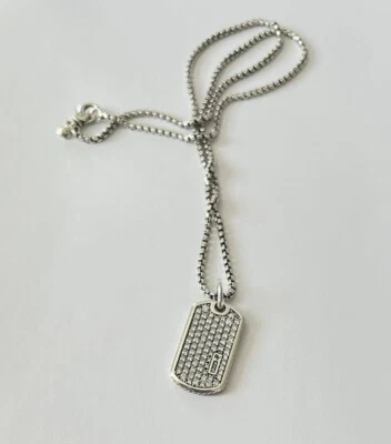$299 • Buy David Yurman Silver Exotic Stones Pave Gray Sapphire Dog Tag 19mm X 34mm Pendant
