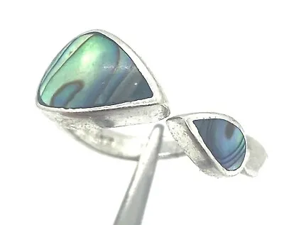 Mens Shiny Abalone Shell Sterling Silver Statement Ring Size 7 Band 925 • $24