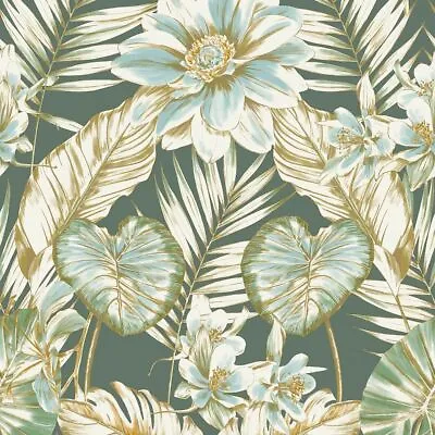 Grandeco Wild Lillies Green Wallpaper - A61003 - Green • £2.99