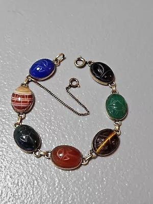 Vintage Van Dell 12K Gold Filled Scarab Bracelet With Safety Chain • $45