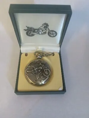 New Motorcycle Biker Style Pocket Watch  W/chain Bronze/gold Tone (36) • $35