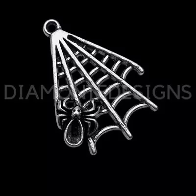 6 Pcs - 32mm Tibetan Silver Spider 's Web Halloween Charms Spider Gothic B191 • £2.30