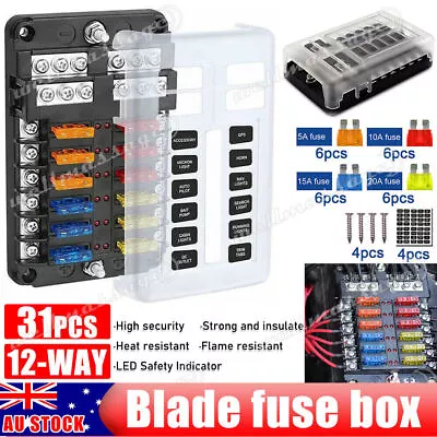 31Pcs 12-Way 12/32V Blade Fuse Box Block Holder LED Indicator Auto Marine Car OZ • $16.45