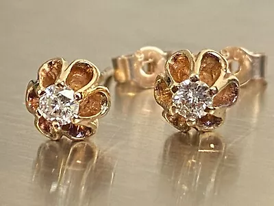 Vintage 9ct Gold 0.25ct Diamond Stud Earrings Solitaire Diamond 9 Carat 9K • $279.75