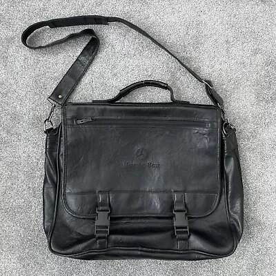 Mercedes Benz Leather Brief Case Laptop Shoulder Bag Black Satchel Vintage • $59.99