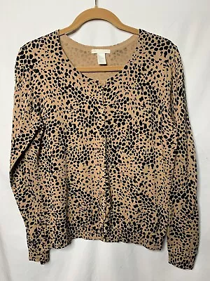 BASIC H&M Women's Button Up Animal Print Soft Sweater Cardigan Size Large • $9.99