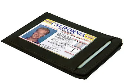 BLACK GENUINE LEATHER THIN MEN  ID Window Flat Credit Card Wallet Slim Holder • $10.14