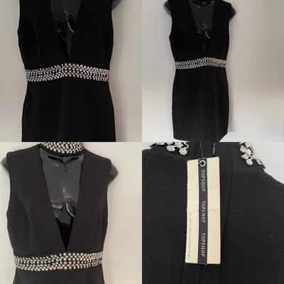 £35 • Buy Topshop Black Embellished Pencil Dress Deep V Front Size 10 New Tags £95