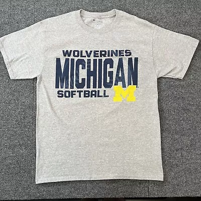 Champion Mens Medium Michigan Wolverines Softball Gray Short Sleeve T Shirt • $11.11