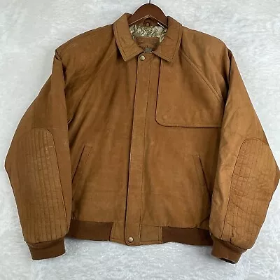 Adventure Team Marlboro Mens Size Small Brown Leather Bomber Jacket Map Lining • $40