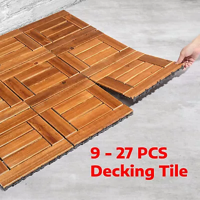 Interlocking Wooden Decking Tiles 30x30cm Outdoor Patio Garden Floor Terrace • £19.95