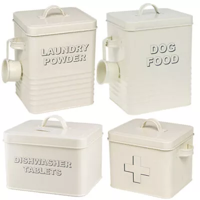 Storage Tin Box Jar Lid Vintage Cream Food Container Kitchen Retro Canister Set • £14.95