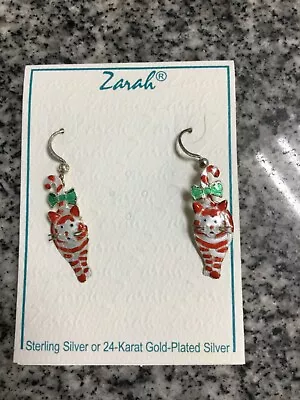 Zarah Candy Cane Cat Peppermint Pierced Earrings  • $14