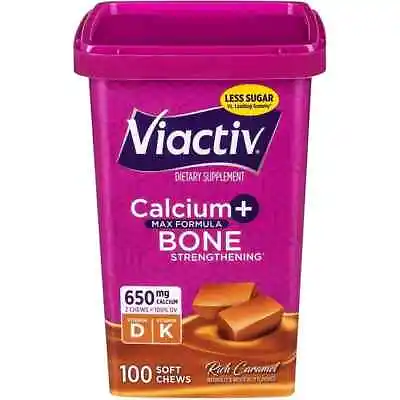 $12.33 • Buy Viactiv Calcium + Vitamin D Supplement Soft Chews, Caramel, 100 Count,Less Sugar