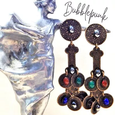 Vintage MARJORIE BAER SF Byzantine Style Cabochon Statement Dangle Earrings RARE • $110