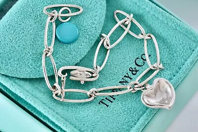 Tiffany & Co. Elsa Peretti Silver Carved Heart Link 7.5  Bracelet • $330