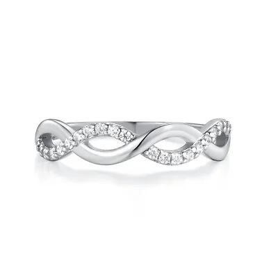 Ladies Ring Sterling Solid 925 Silver Simulated Diamond Infinity Ring Size K - U • £21.85