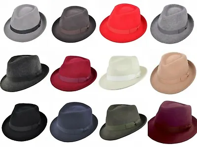 100% Wool Crushable Hand Made Felt Fedora Trilby Hat With Band 11 Colours  • £21.99