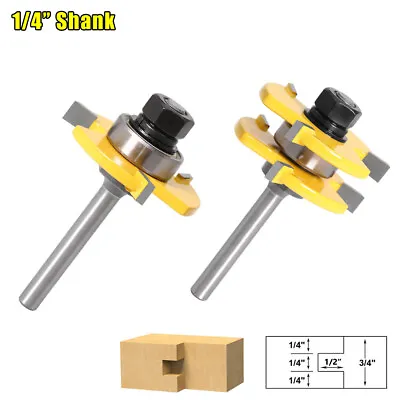 $12.78 • Buy 3/4  2 Bit Tongue And Groove Router Bit Set 1/4  Shank T Shape Milling Cutter