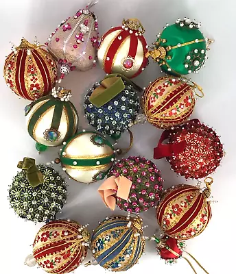 Lot Of 15 Velvet Beaded Pin Sequin Vintage Christmas  Ornaments • $95