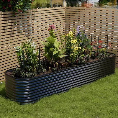 Outdoor Garden Metal Raised Vegetable Planter Flower Trough Herb Grow Bed Box • £69.95