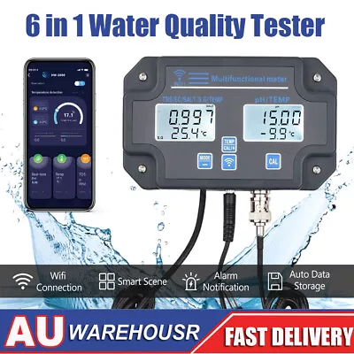 6 In 1 Digital WiFi PH EC TDS Temp Meter SALT APP Control Water Quality Tester • $106.99