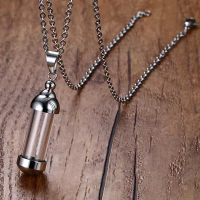 Stainless Locket Pendant Necklace Ash Urn Hair Capsule Cremation Keepsake Sliver • £4.99