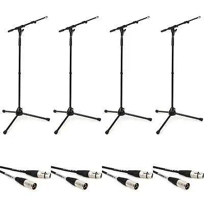 K&M KM21090 Mic Stand 4-pack + 4 Jumperz 25' Mic Cables • $529