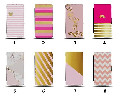 £13.99 • Buy Pink And Gold Flip Wallet Case Golden Design Glitter Bow Music Notes Girls 8118