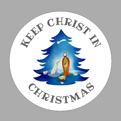 24x Small Round Keep Christ In Christmas Stickers Circular Labels Nativity Image • £2.70