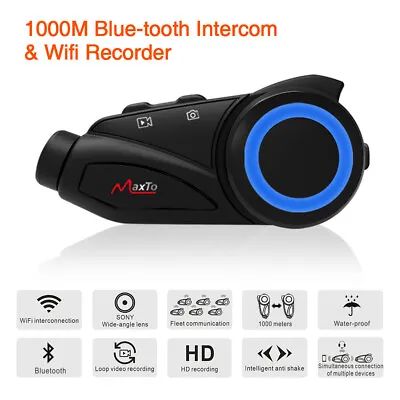 $183.86 • Buy 1000m 1080P Motorcycle Group Intercom Helmet Headphone FM Mic Bluetooth Wifi