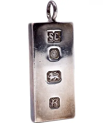 Sterling Silver Ingot Hallmarks 33.3 Grams Pendant Vintage Jewelry Gift REF:G • £39.95
