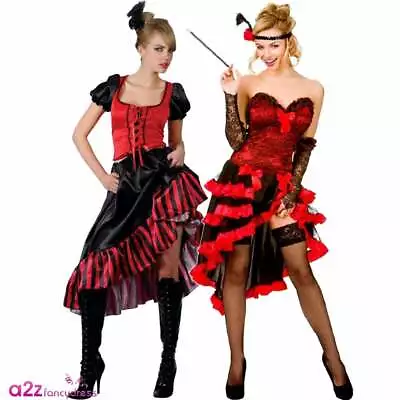 Ladies Sexy Wild West Showgirl Can Can Saloon Girl Burlesque Fancy Dress Costume • £27.99