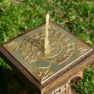 20cm Square Polished Brass Four Seasons Garden Sundial • £42
