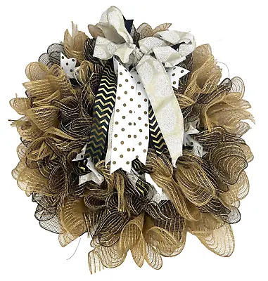 Handmade Brown Tan  Christmas Thanksgiving Wreath 22  Ribbons Bows Burlap • $21.95