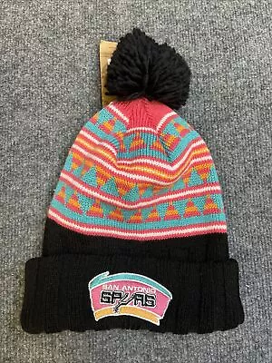 NBA San Antonio Spurs Mitchell And Ness Adult Cuffed Pom Knit Hat Cap Beanie M&N • $25