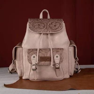 Wrangler Vintage Floral Tooled Backpack Purse Anti-Theft Travel Bags Tan • $99.99