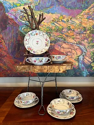 5 Victoria Czechoslovakia China Dresden Flowers Soup Bowls And Saucers • $248