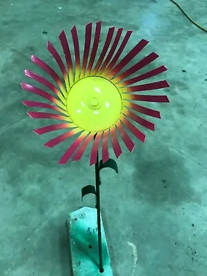 Recycled All Metal Yellow/magenta Flower Garden Stake Yard Art Outdoor Color 22  • $7.85