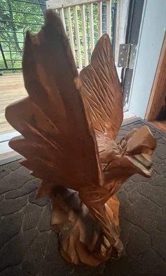 $65 • Buy Vintage Eagle Hand Carved Folk Art Wooden American Bird Carving 