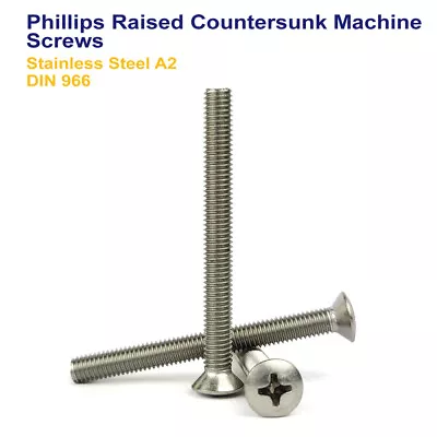 M4 - 4mm PHILLIPS RAISED COUNTERSUNK MACHINE SCREWS STAINLESS STEEL - DIN 966 • £2.89