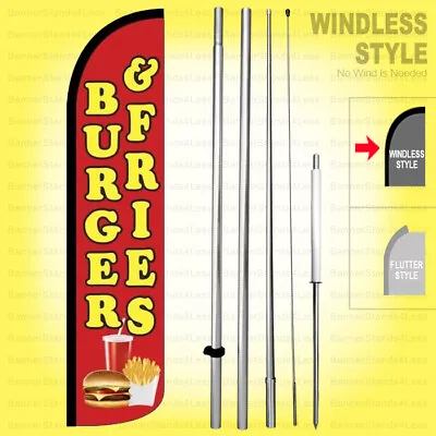 BURGER FRIES Windless Swooper Flag Kit 15' Tall Feather Banner Sign Rz-h • $64.95