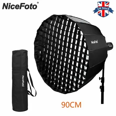 NiceFoto LED 90cm Quick Set-up Folding Deep Parabolic Umbrella Softbox With Grid • £72