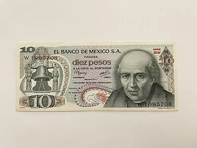 MEX Bank Notes: El Banco De Mexico S.A 10 Pesos 1977 Serie 1EW Serie. W1095708 • $0.01