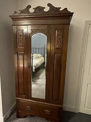 Victorian Mahogany Wardrobe Mirrored Door Vintage Antique Cupboard • £50