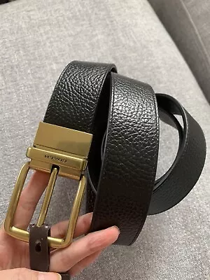 New Coach F64840 Signature Cut-To-Size Belt Black Brown Harness Buckle 38mm • $69