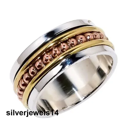 Solid 925 Sterling Silver Spinner Ring Meditation Ring Statement Handmade HA786 • $8