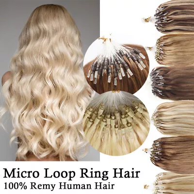 14''-24'' 50G Double Drawn Beads Micro Loop Ring Remy Human Hair Extensions UK • £23.99