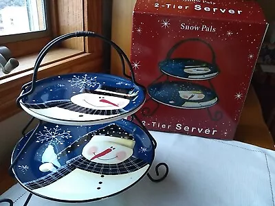 Snowman Snow Pals Plates & 2-Tier Server/Stand Certified International -Open Box • $20